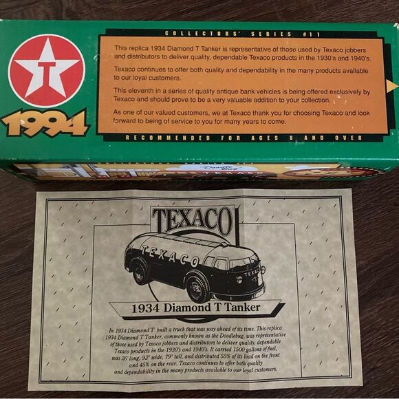 TEXACO 1934 Diamond T Tanker Locking Coin Bank w/ Key Cast Metal Collectors - Picture 5 of 8